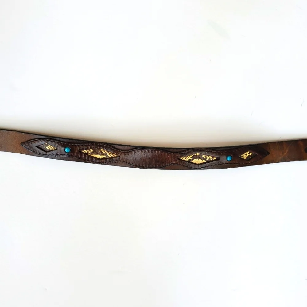 Python & Turquiose Leather Belt Genuine by Southwick / Western Boho - Picture 4 of 16